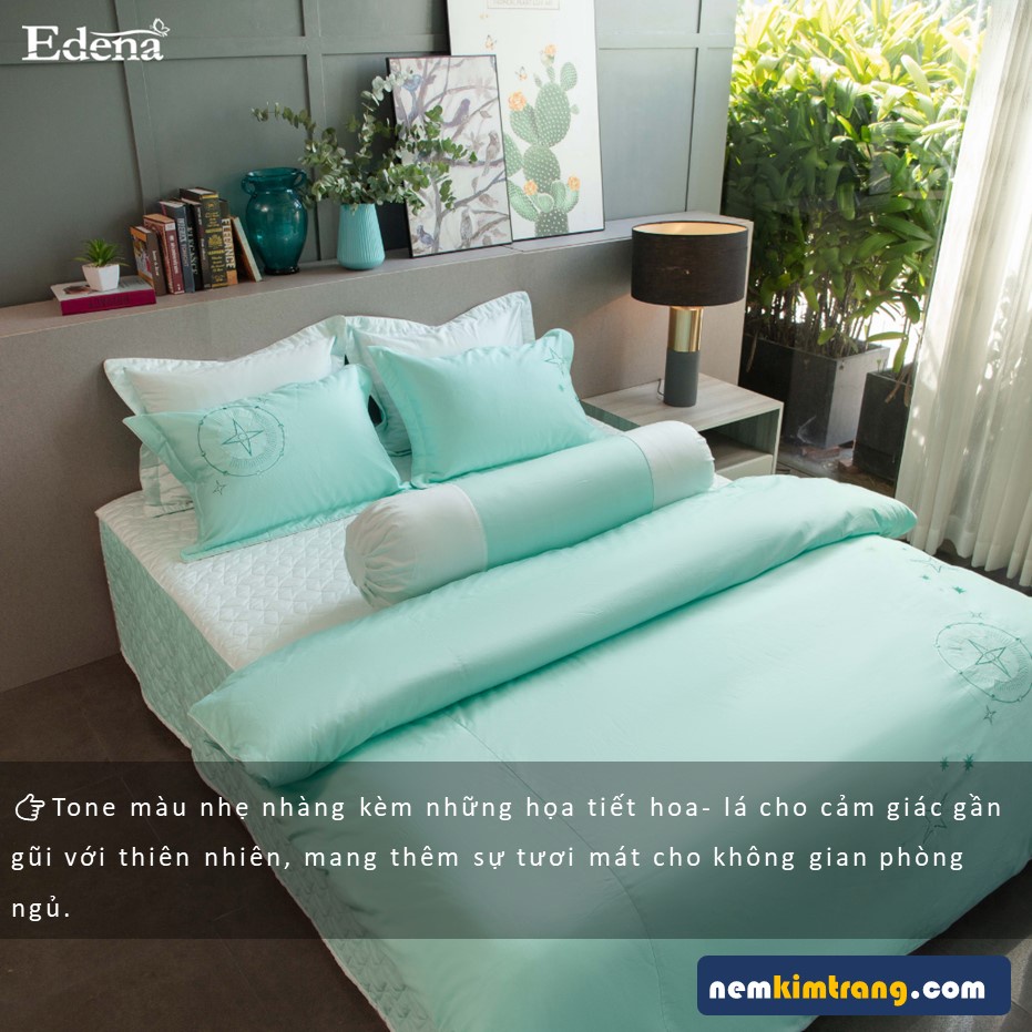 Bộ Ga  Nệm Cotton Solid Edena Mẫu 376 - CHÍNH HÃNG, CAO CẤP
