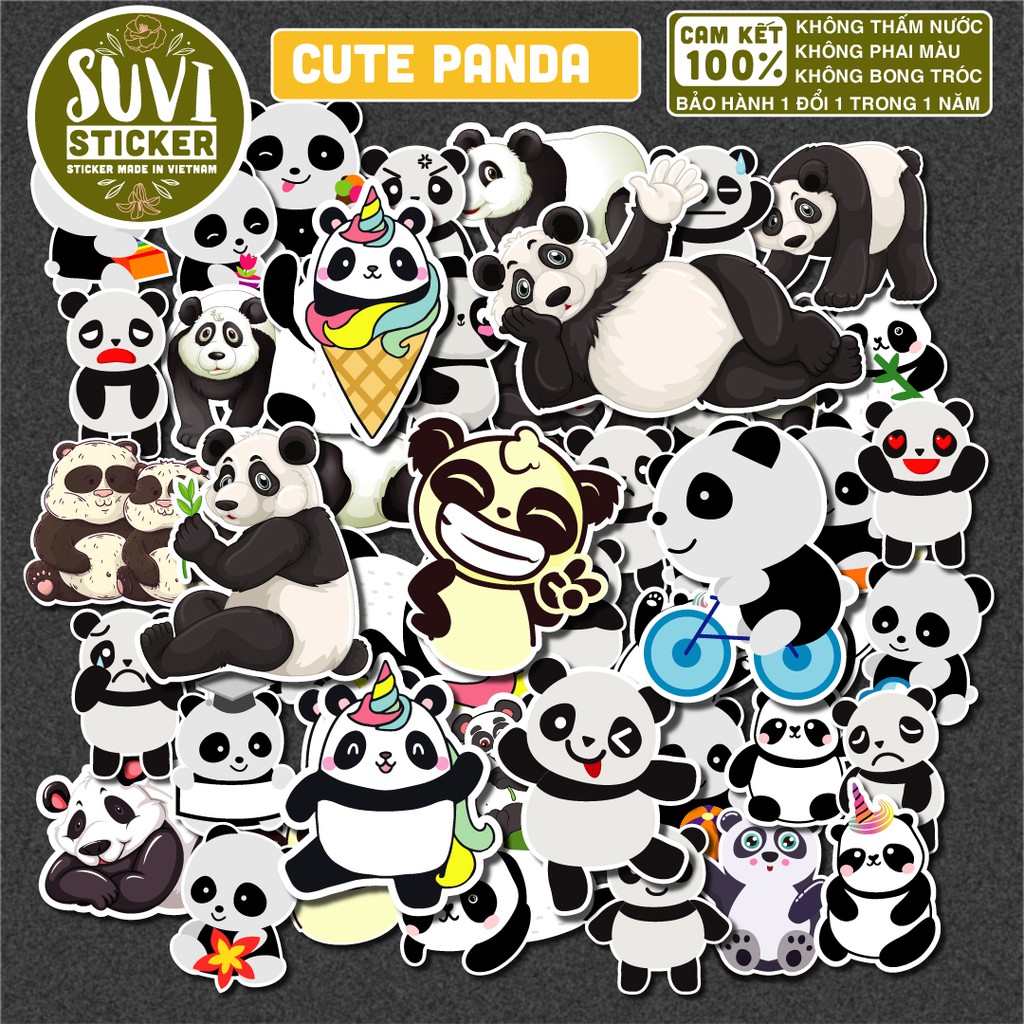 50 Sticker Cute Panda chống nước sticker dán laptop, điện thoại, đàn guitar, mũ bảo hiểm, vali. MSP: A19
