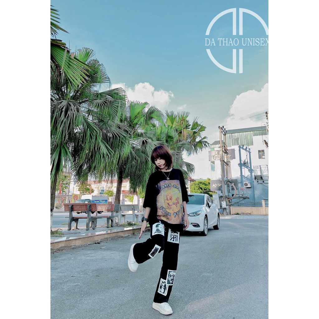 Quần Jeans ống rộng vá phong cách retro, quần dành cho nam nữ | BigBuy360 - bigbuy360.vn