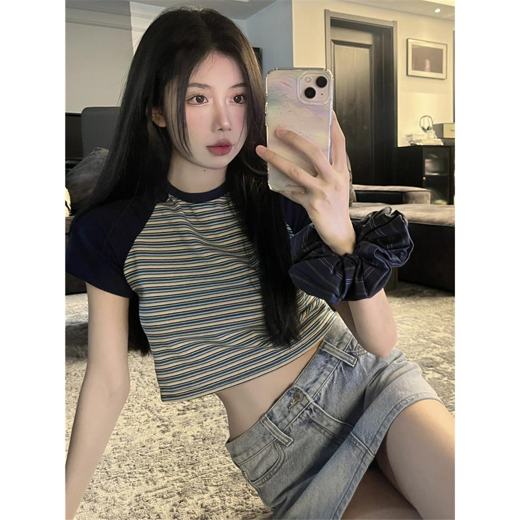 Áo Thun Tay Ngắn Cổ Tròn Họa Tiết Kẻ Sọc Phong Cách Mới Mùa Hè 62956