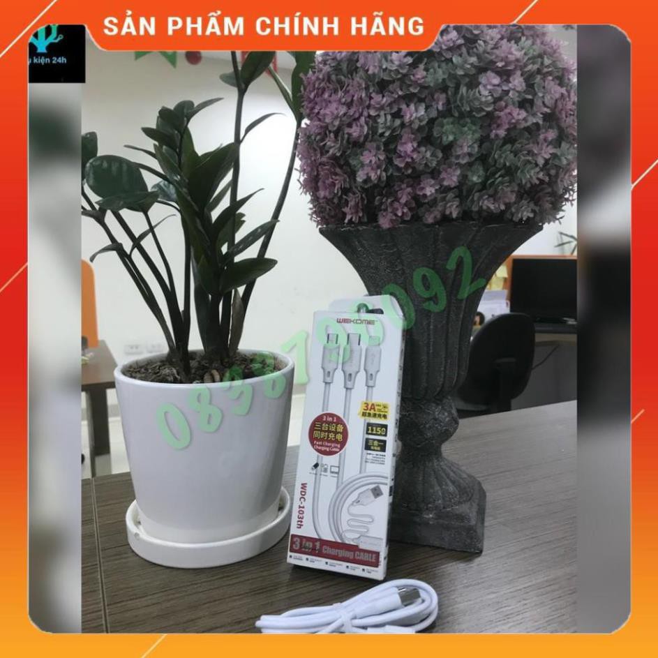 [CHÍNH HÃNG]- CÁP SẠC NHANH 3 ĐẦU | We_kom_e WDC-103th 3 in 1 | Out-Put 2,8 Ampe Sạc Siêu Nhanh