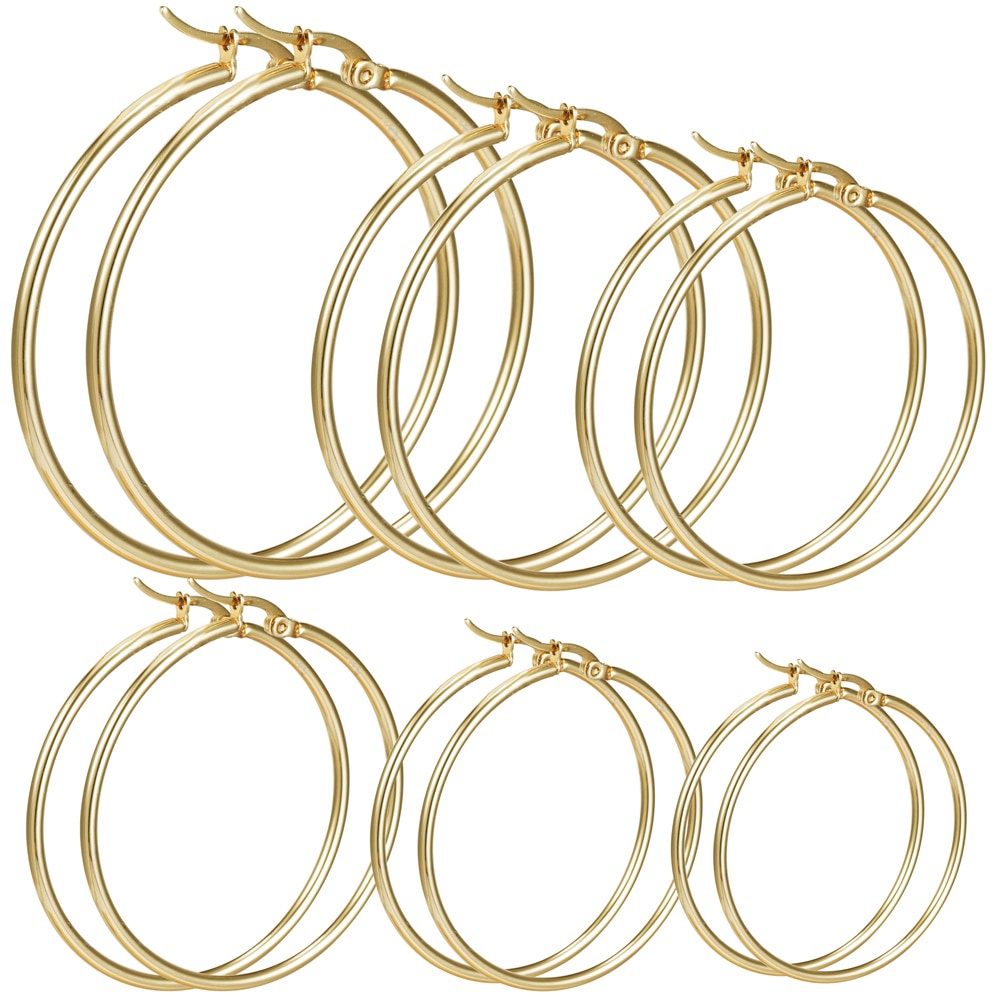 Khuyên Tai Tròn Bằng Thép Titan Không Gỉ 13 / 23 / 33 / 43 / 53 / 63 MM Phong Cách Punk Dành Cho Thanh Thiếu Niên