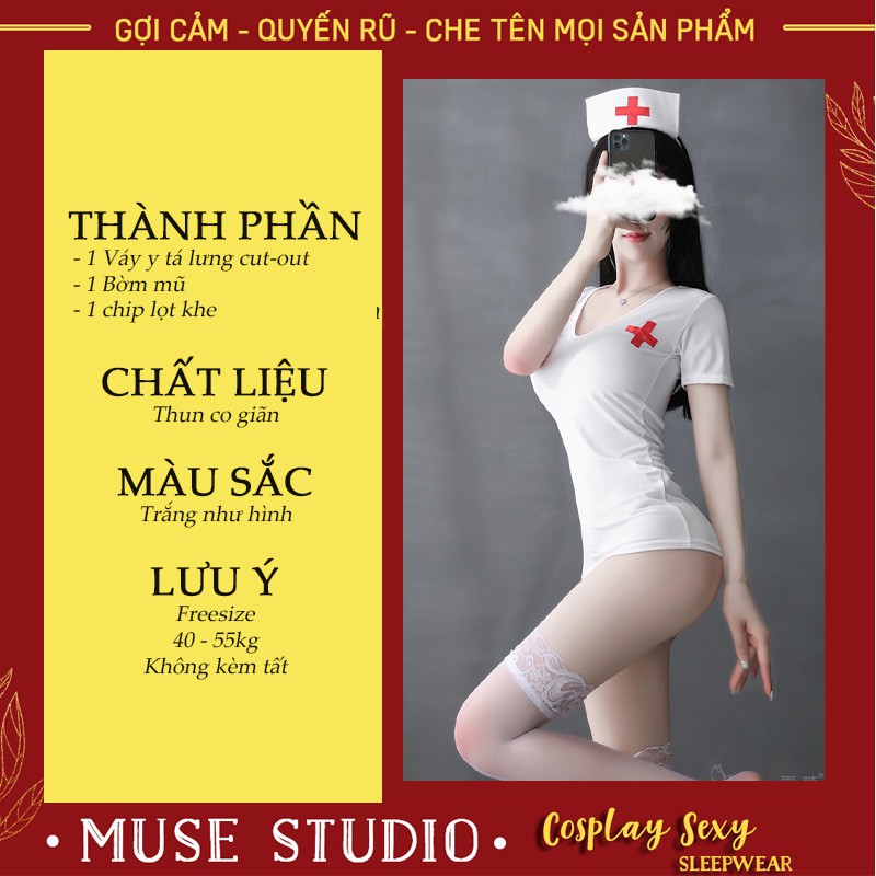 Bộ đồ ngủ cosplay nữ y tá sexy, váy đầm ngủ quyến rũ gợi cảm, set đồ 3 món siêu đẹp