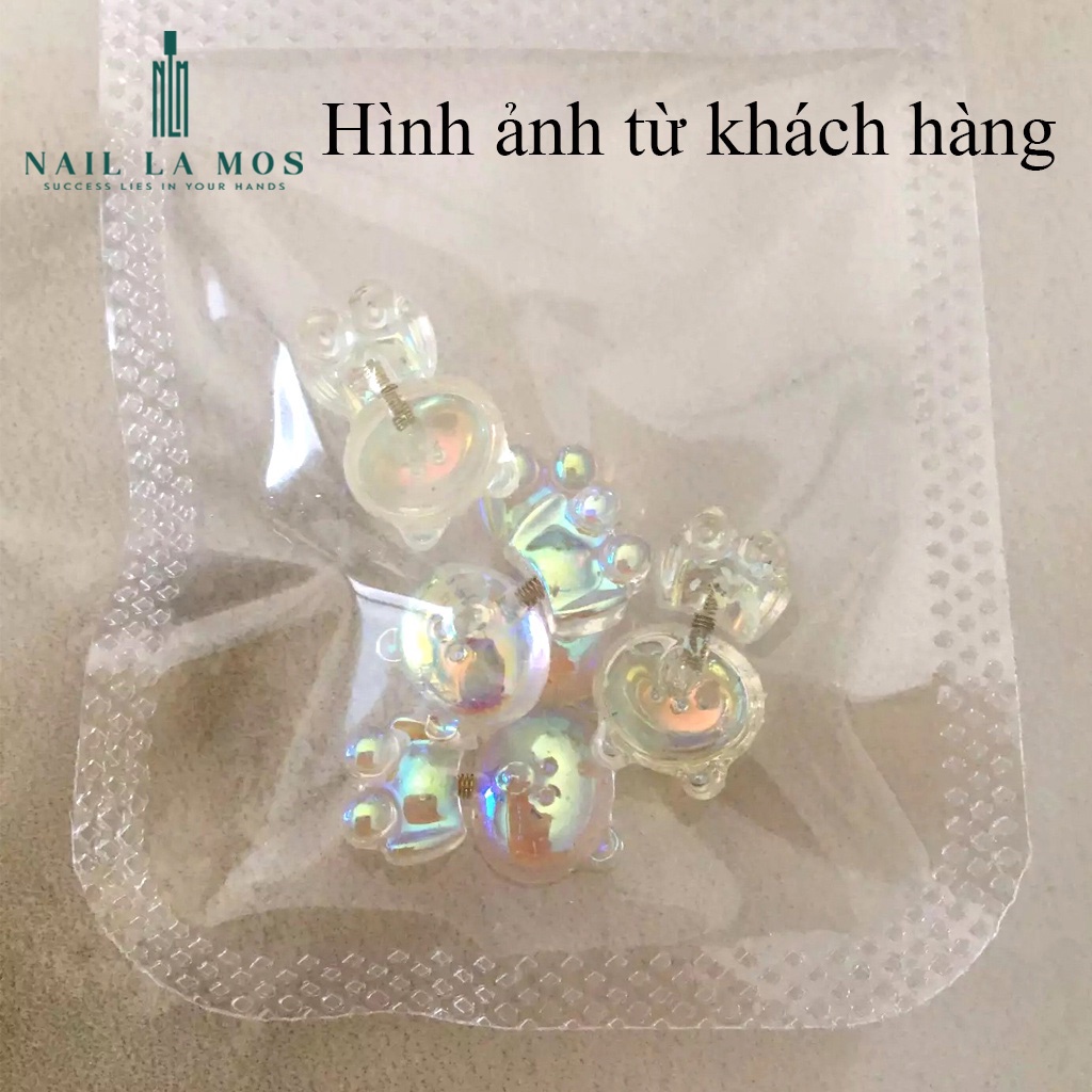 Charm gấu nail ánh dạ quang - charm gấu lò xo đính móng chuyển động đẹp mắt phong cách Hàn Quốc