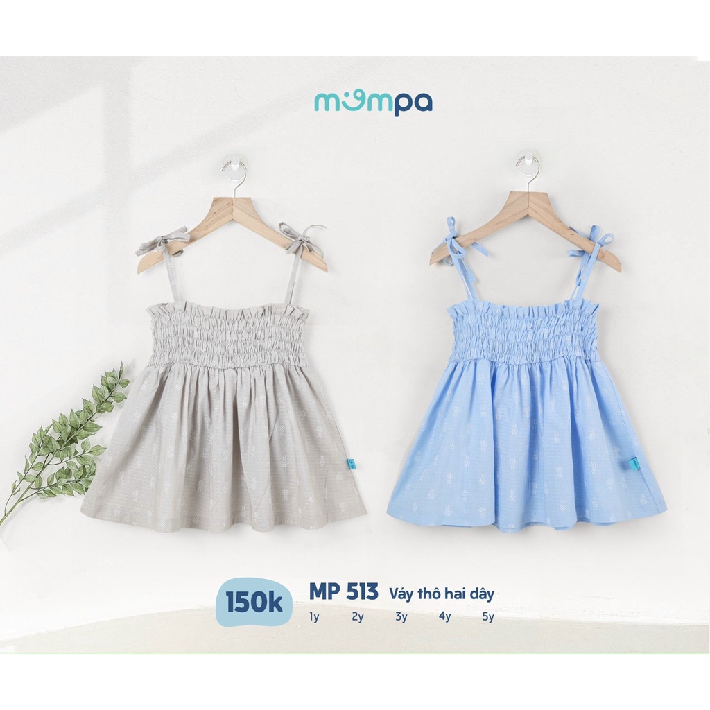 Váy thô hai dây nhún ngực họa tiết trẻ em Mompa