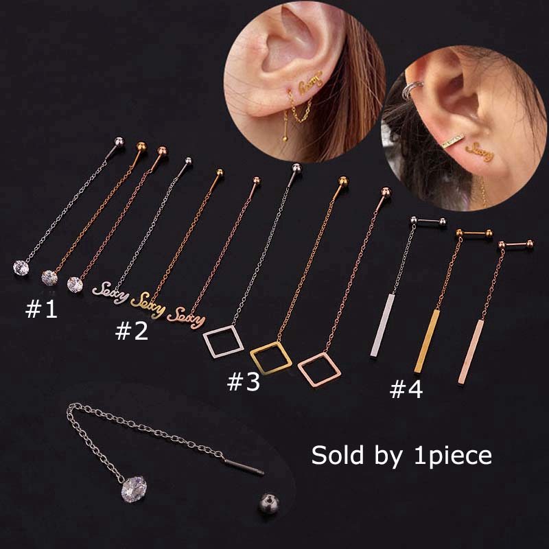 Khuyên tai thiết kế thời trang thép không gỉ 20g chiều dài dây treo 6MM