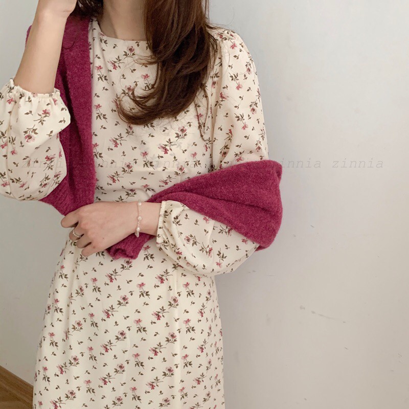 Váy hoa nhí dáng dài thắt nơ eo/Spring item