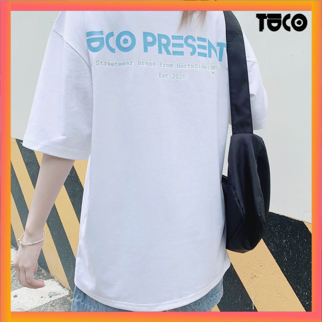 Áo thun tay lỡ basic tee TUCO trắng chữ xanh, áo phông cotton form rộng OVERSIZE unisex nam nữ local brand