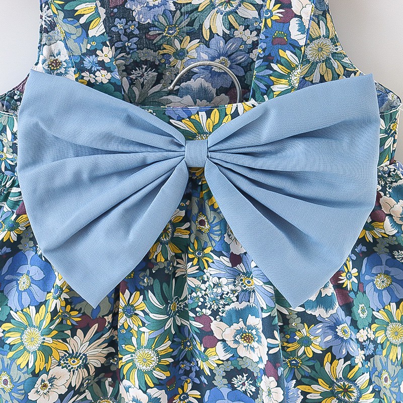 Đầm không tay đính nơ in họa tiết xinh xắn thời trang mùa hè cho bé gái từ 9 tháng đến 3 tuổi