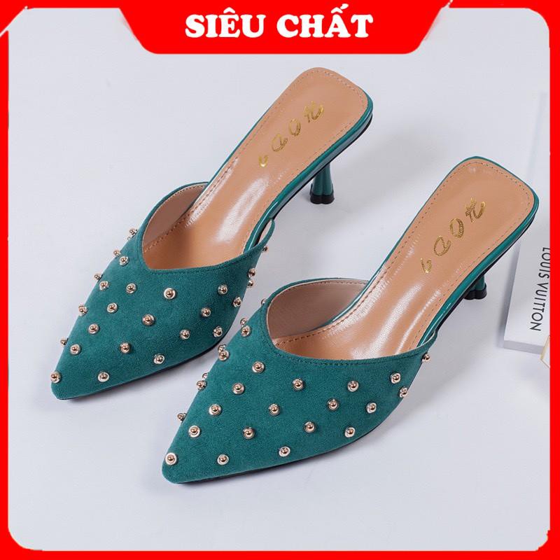 [ẢNH THẬT]  Giày Cao Gót Dưới 7p, Guốc Da Lộn Màu Sang Chảnh Độc Lạ Đính Hạt 5p Full Box | BigBuy360 - bigbuy360.vn