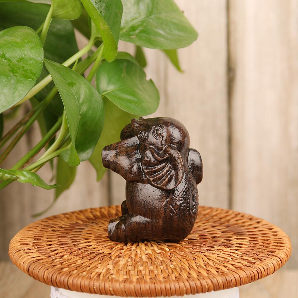 LEISURE Set 1 / 2 Tượng Voi Mini Bằng Gỗ Dùng Để Trang Trí Tiểu Cảnh