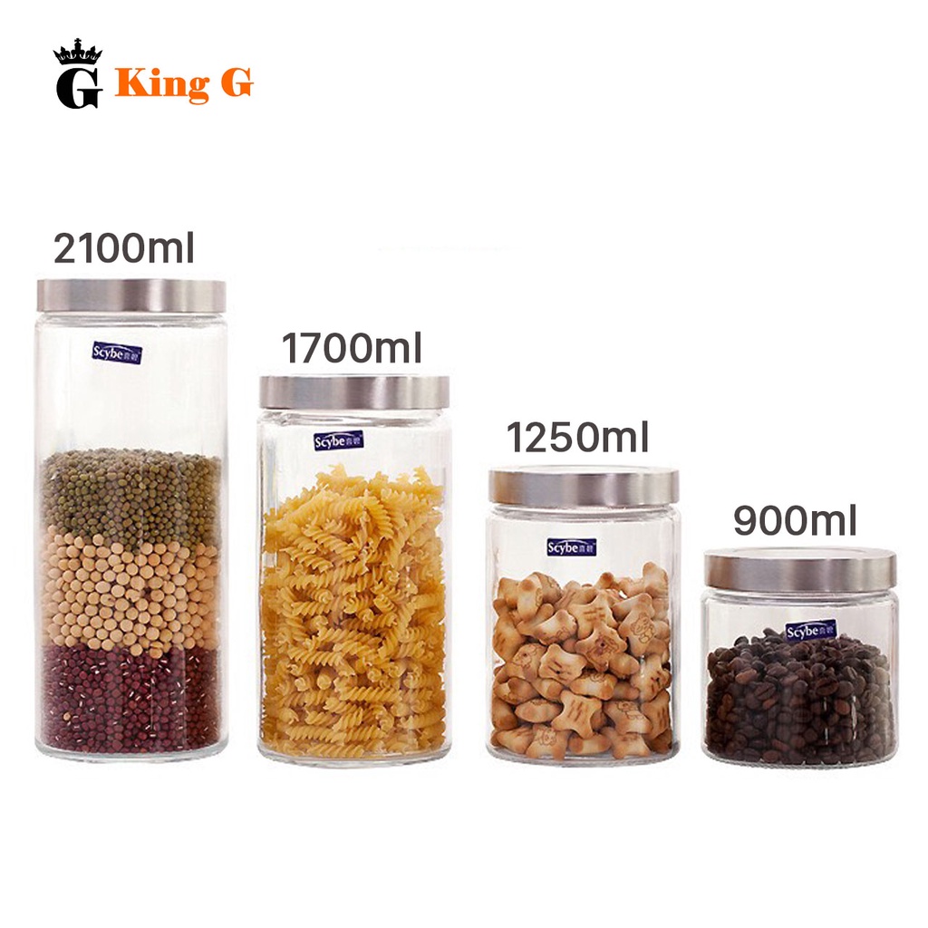 Hũ, Lọ Đựng Thực Phẩm King G - Lọ Thủy Tinh Hình Trụ Nắp Inox Dung Tích 900ml - 1250ml - 1700ml - 2100ml Tiện Lợi- LTI01