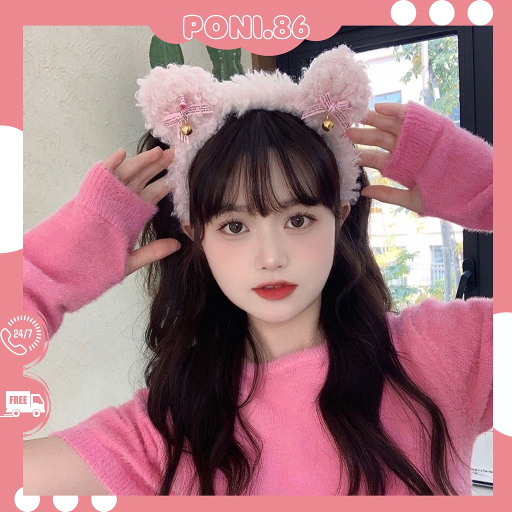 Băng đô cài tóc bờm tóc hình gấu xù có gắn chuông và nơ dễ thương đáng yêu  phong cách Hàn quốc