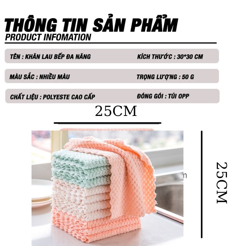 Khăn lau tay bếp đa năng siêu thấm hút khăn lông cừu san hô Kích Thước 25 * 25 Dễ Dàng Vệ Sinh