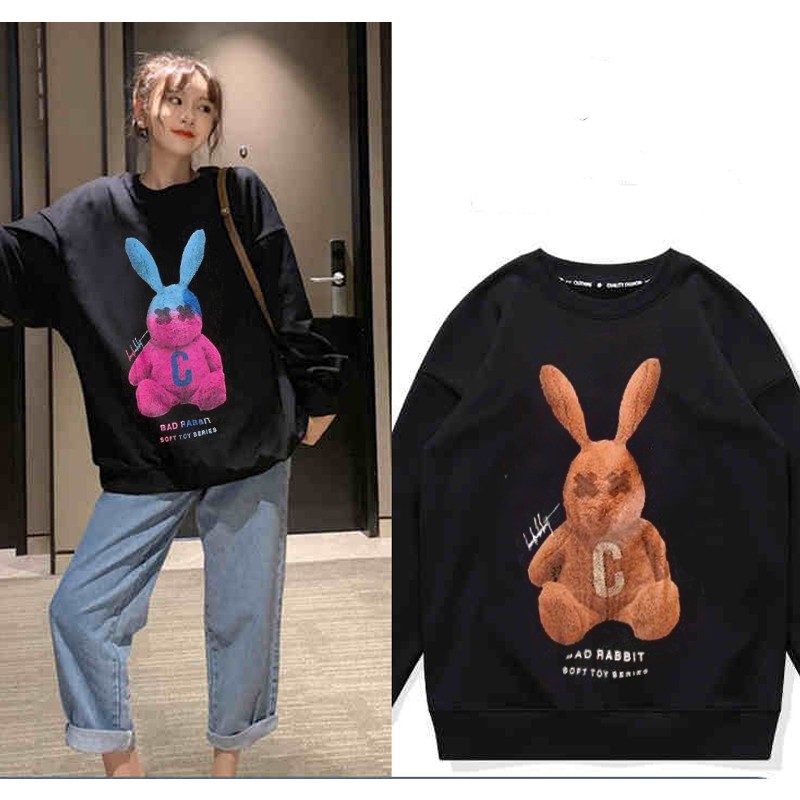 Áo sweater thỏ bad habbit hồng nâu nỉ unisex