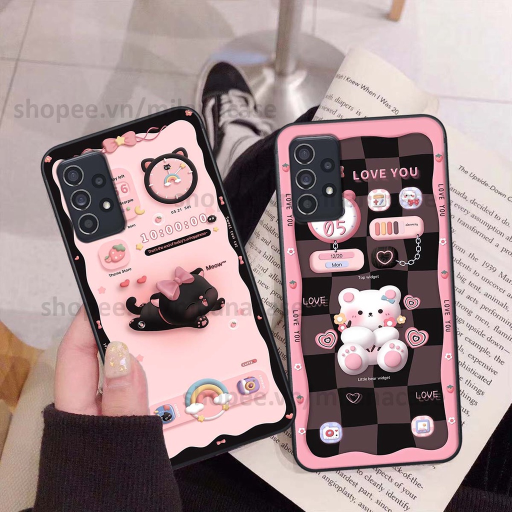 Ốp Samsung A32 / A52 / A72 hình đồng hồ icon gấu mèo cute cực dễ thương ngộ nghĩnh