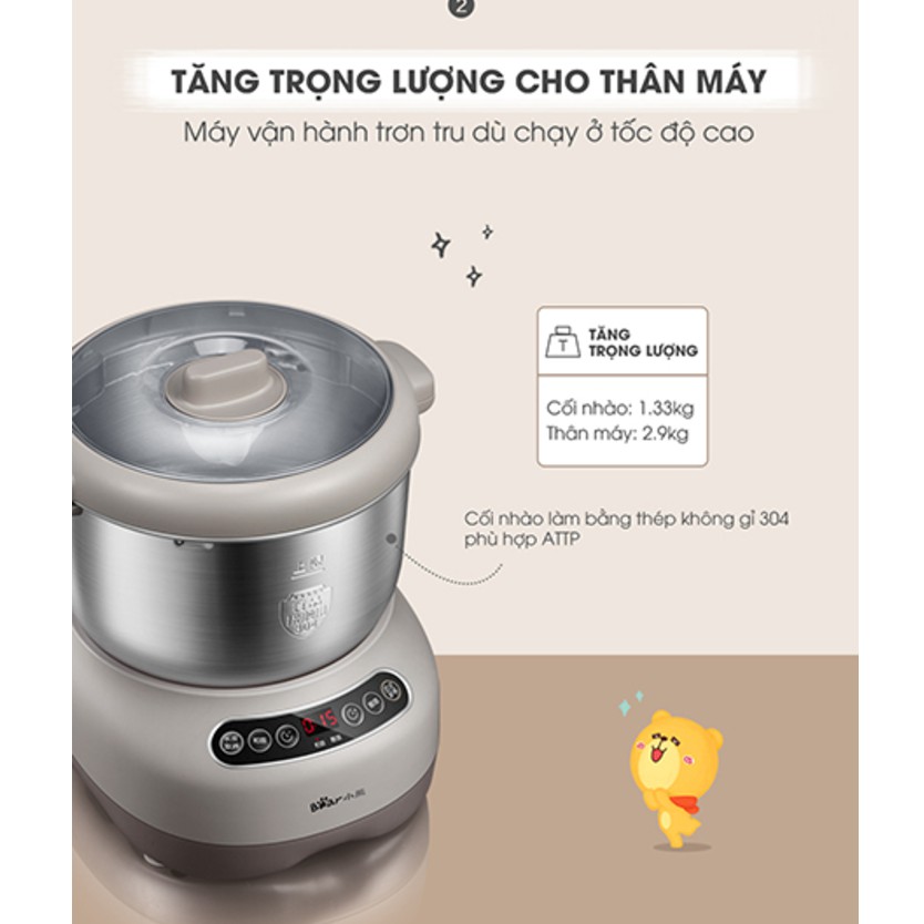 Máy Nhồi Bột, Máy Nhào Bột Tự Động Bear 3.5L, 5L, 7L. Dùng Trộn Bột, Đánh Bột Đa Nẵng, (Bản Quốc Tế), Bảo Hành 18 Tháng