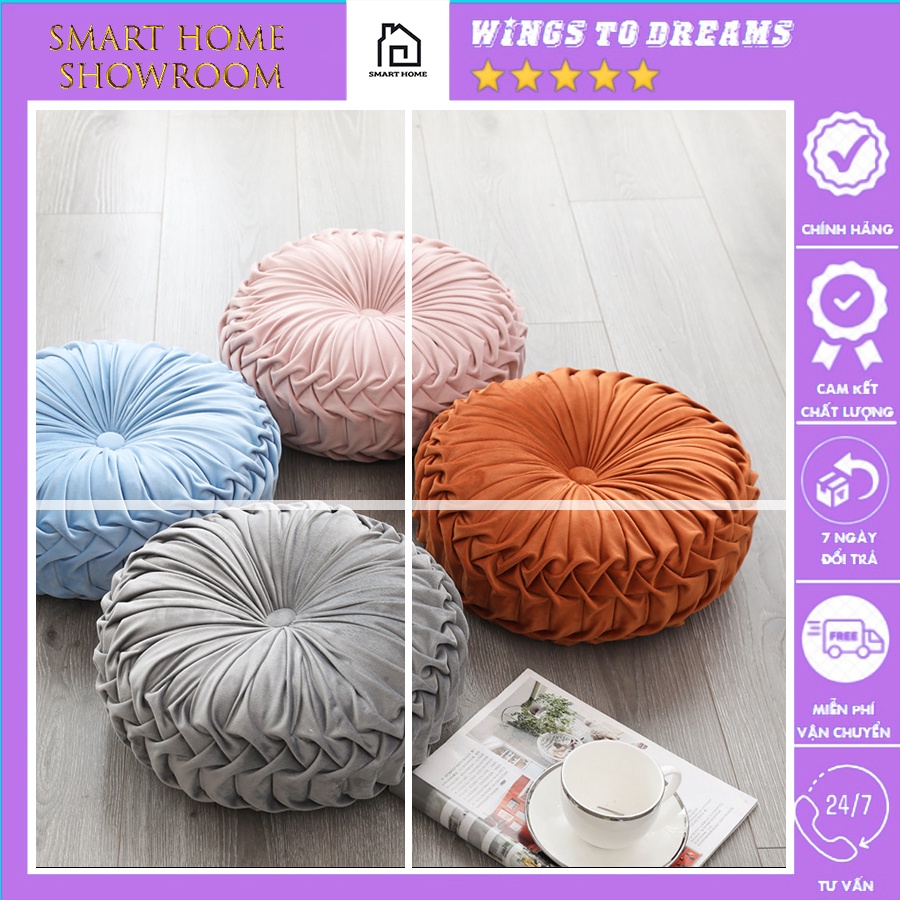 💥 Gối tựa lưng sofa đệm tròn ngồi bệt, gối ôm hình bí ngô bánh xe sang chảnh, vải nhung cao cấp
