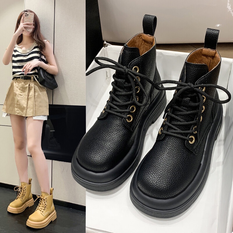 Giày Bốt Da Cổ Cao Phong Cách Đường Phố Hiện Đại Cho Nữ Cỡ 35-42