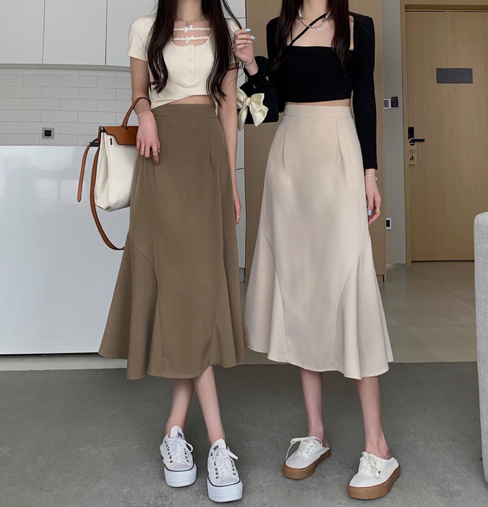 Chân Váy Dài Chữ A Lưng Thun Màu Trơn Phong Cách Mới 50620