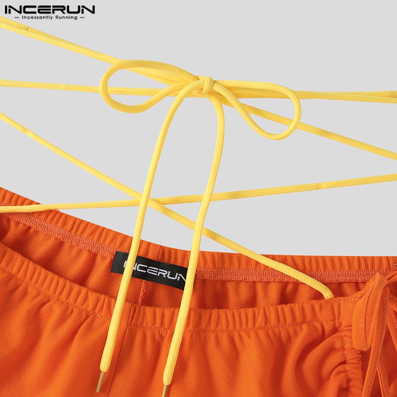 Set áo croptop tay dài + quần short INCERUN dáng rộng thời trang cho nam giới