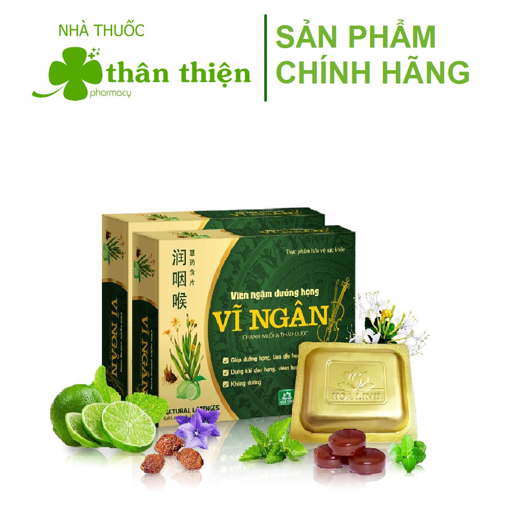 Viên ngậm dưỡng họng Vĩ Ngân – Hỗ trợ giảm ho, đau rát họng do viêm họng, viêm phế quản (10 viên)