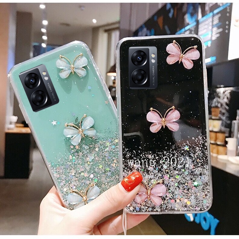 Ốp Điện Thoại Dẻo Họa Tiết Bươm Bướm Lấp Lánh Thời Trang Cho OPPO reno 10 A18 A98 5G A77 5G A57 A96 A76 4G 2022
