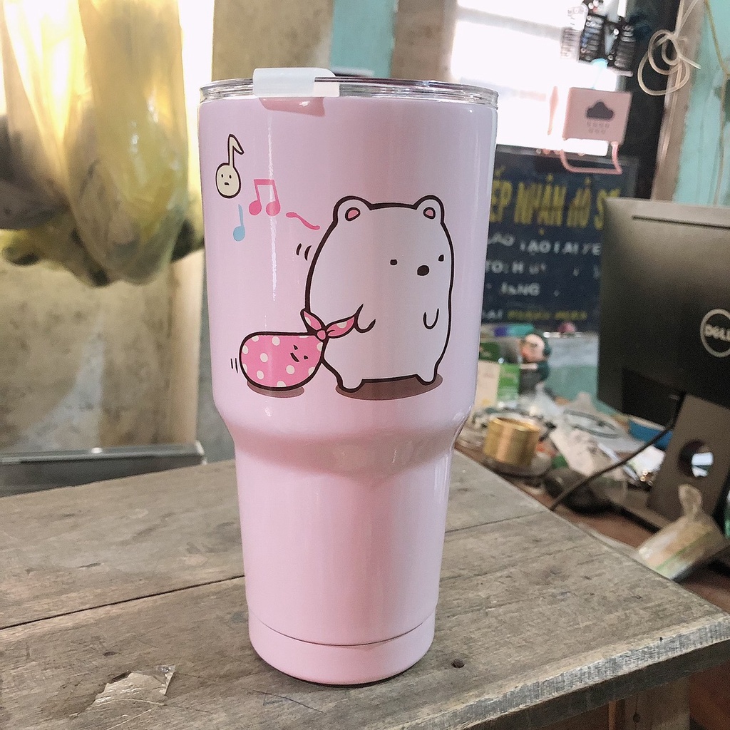 Ly giữ nhiệt Thái Lan cao cấp Cốc uống nước tặng kèm túi ống hút và cọ rửa