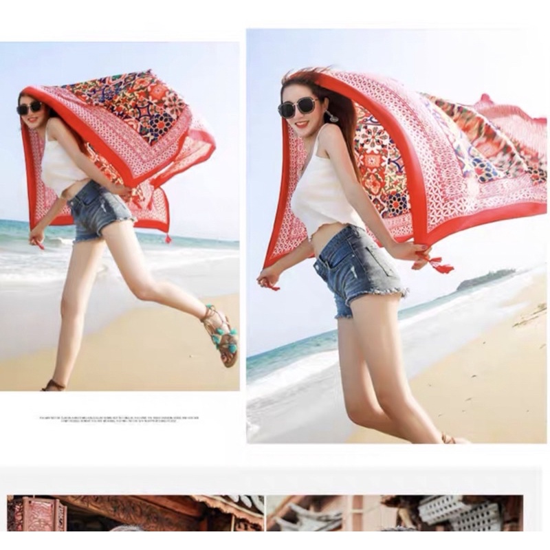 Khăn choàng cổ in hoa văn thổ cẩm size 90x180cm