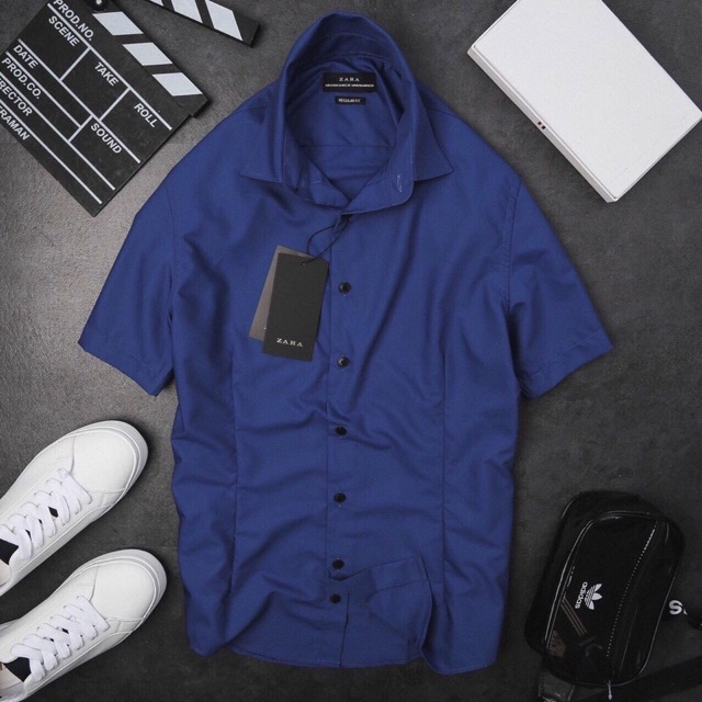 Áo sơ mi nam Cộc Tay Tím Than dáng body Hàn Quốc không nhăn, Áo sơ mi nam Ngắn Tay Tím Than | BigBuy360 - bigbuy360.vn