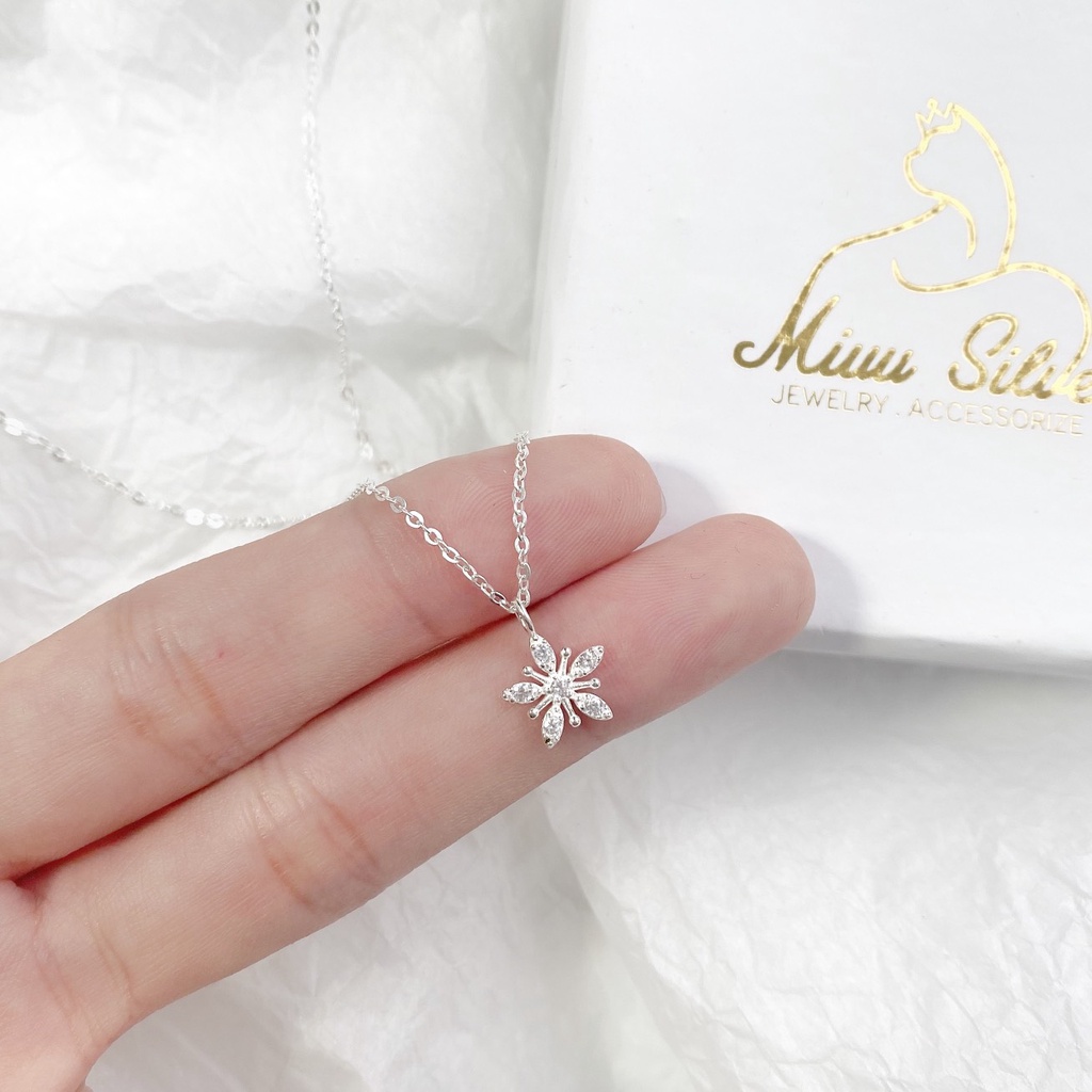 Vòng cổ nữ bạc 925 Miuu Silver hình bông tuyết đính đá Snowflakes Necklace