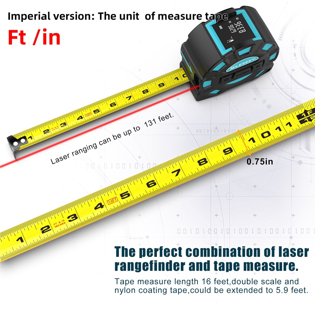 Máy Đo Khoảng Cách Bằng Laser DT11 2 Trong 1 5M/16Ft & 40m Có Màn Hình LCD