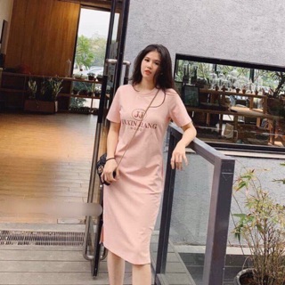 Váy suông in chữ JJ xẻ tà chất cottong