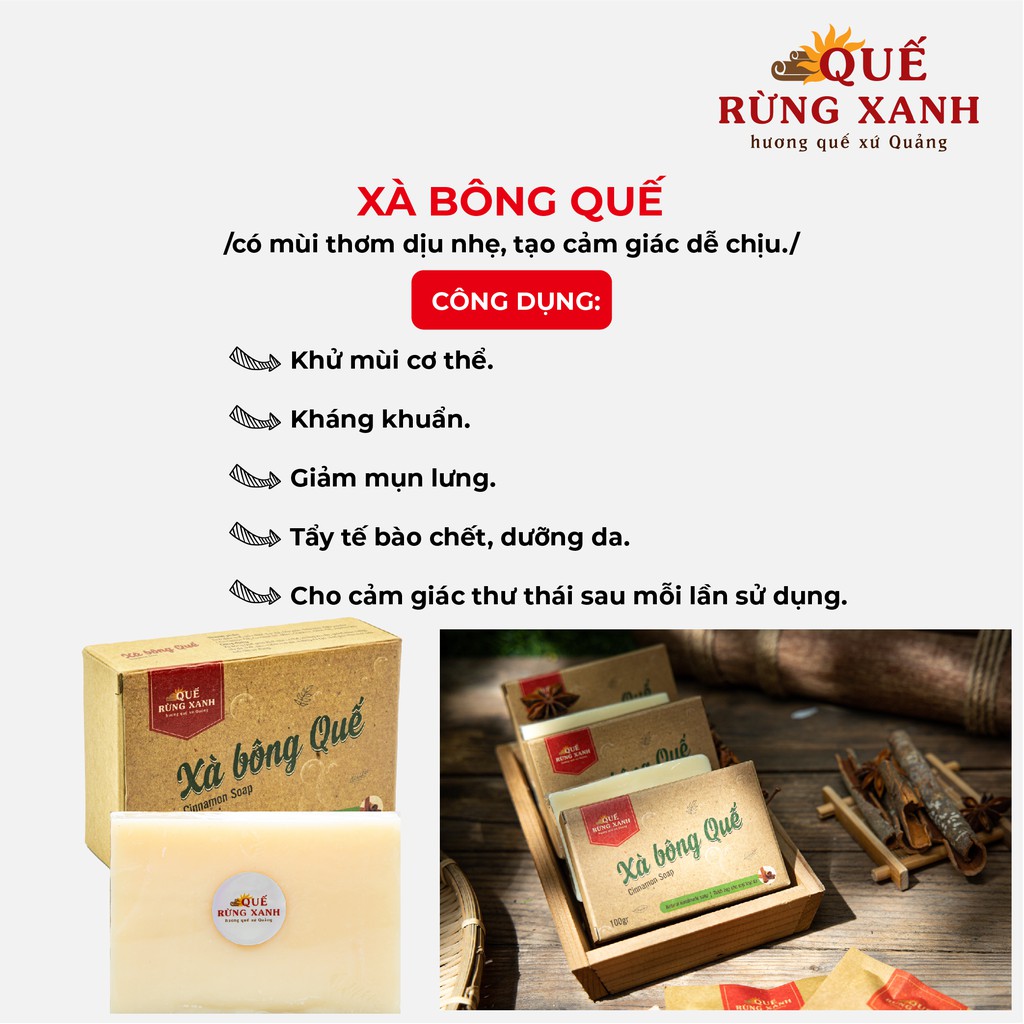 Xà bông quế handmade 100% hữu cơ ngừa mụn, viêm nang lông 100g - Quế Rừng Xanh