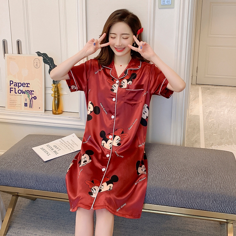 Đầm Ngủ Lụa In Hình Mèo Đáng Yêu Cho Nữ Cỡ M-2Xl