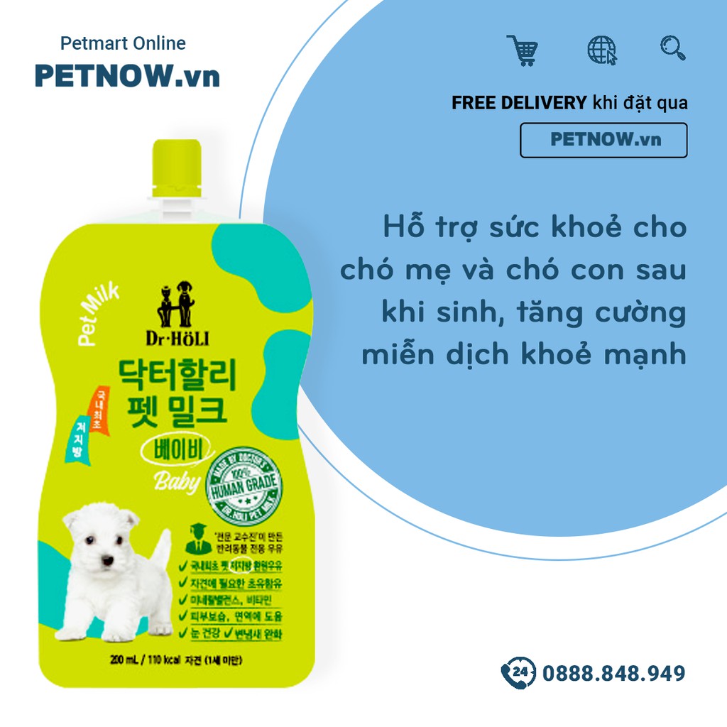 Sữa cho chó Dr.HOLI Dogmilk Baby 200ml - chó con & chó mẹ