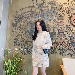 Chân váy be ngắn hoạ tiết