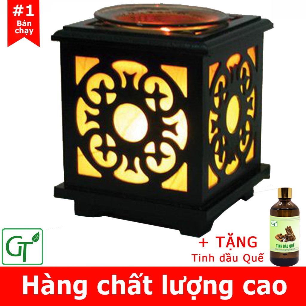 Đèn Xông Tinh Dầu 𝙁𝙍𝙀𝙀𝙎𝙃𝙄𝙋 Đèn Đốt Tinh Dầu Gỗ Vuông Cao Cấp + Tặng Tinh Dầu Quế + Tặng bóng dự phòng