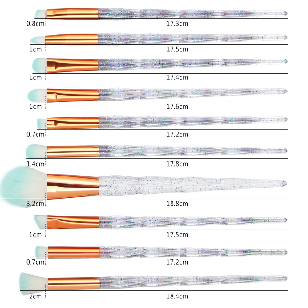 Bộ 20 cọ trang điểm cán dài thiết kế trong suốt thời trang