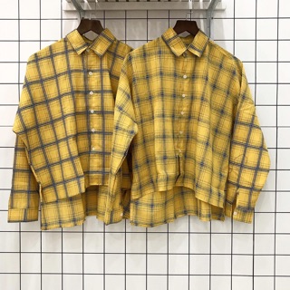 Áo sơ mi oversize caro high low
