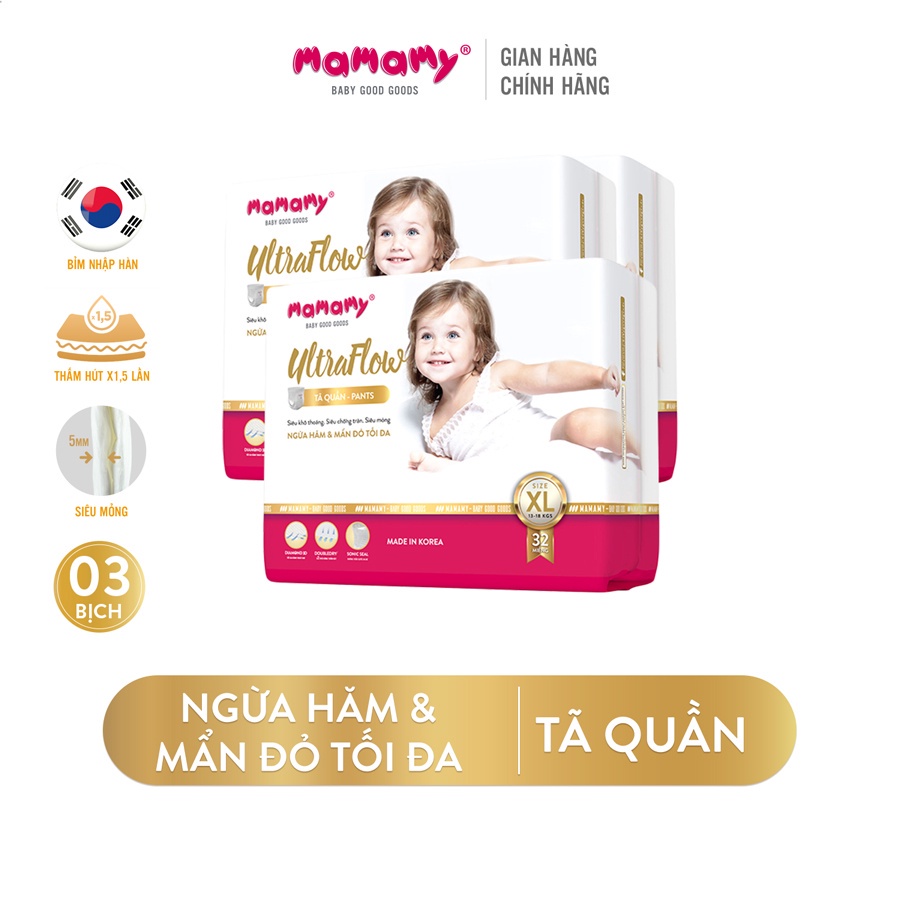 Combo 3 bịch tã quần Mamamy Ultraflow ngừa hăm và mẩn đỏ tối đa đủ size M44L42XL32XXL26