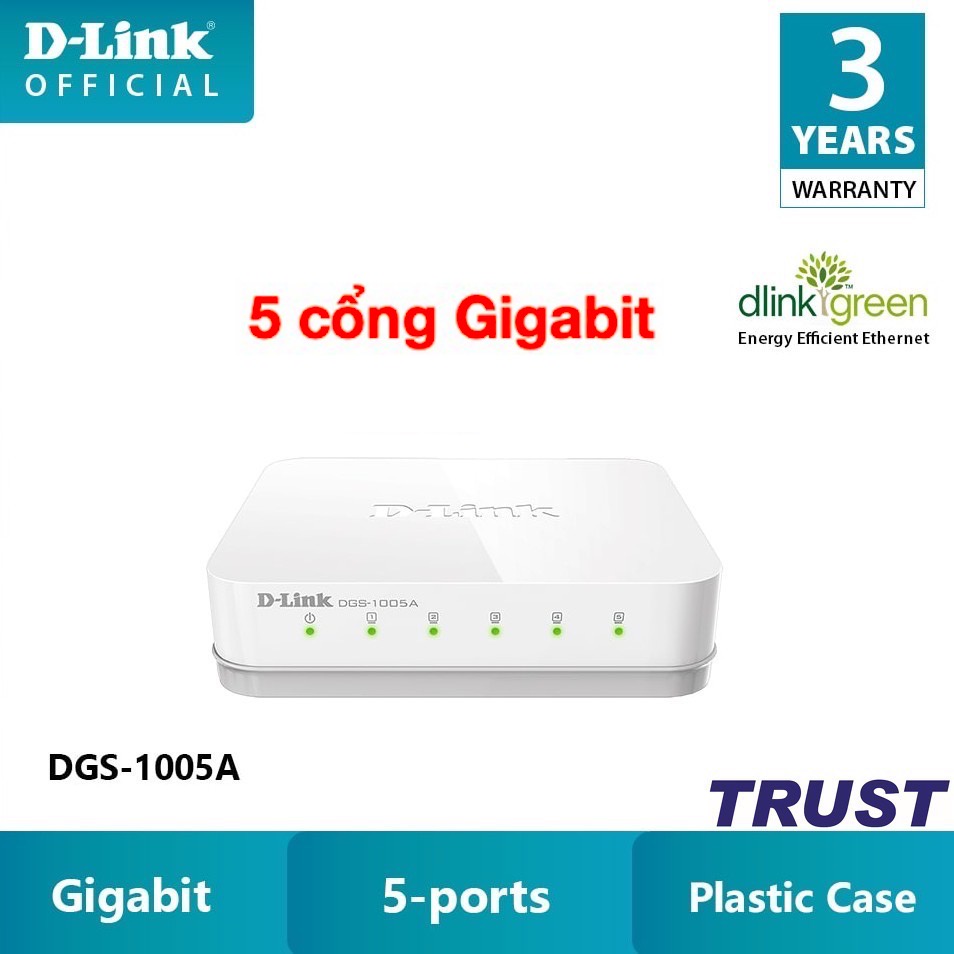 D-Link Bộ chi tín hiệu mạng 5 cổng gigabit - Thiết bị chuyển mạch D-LINK DGS-1005A - Hàng Chính Hãng