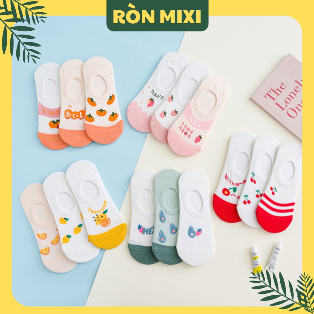 Vớ tất cổ ngắn, tất lười nữ nửa bàn chân vải cotton co giãn thêu hoạ tiết xinh xắn