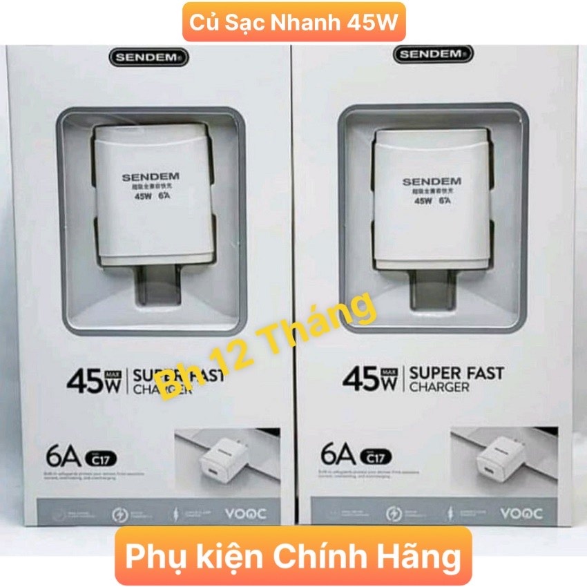Củ Sạc Nhanh 45w 6a Hàng Chính Hãng Semdem Bh 12 Tháng