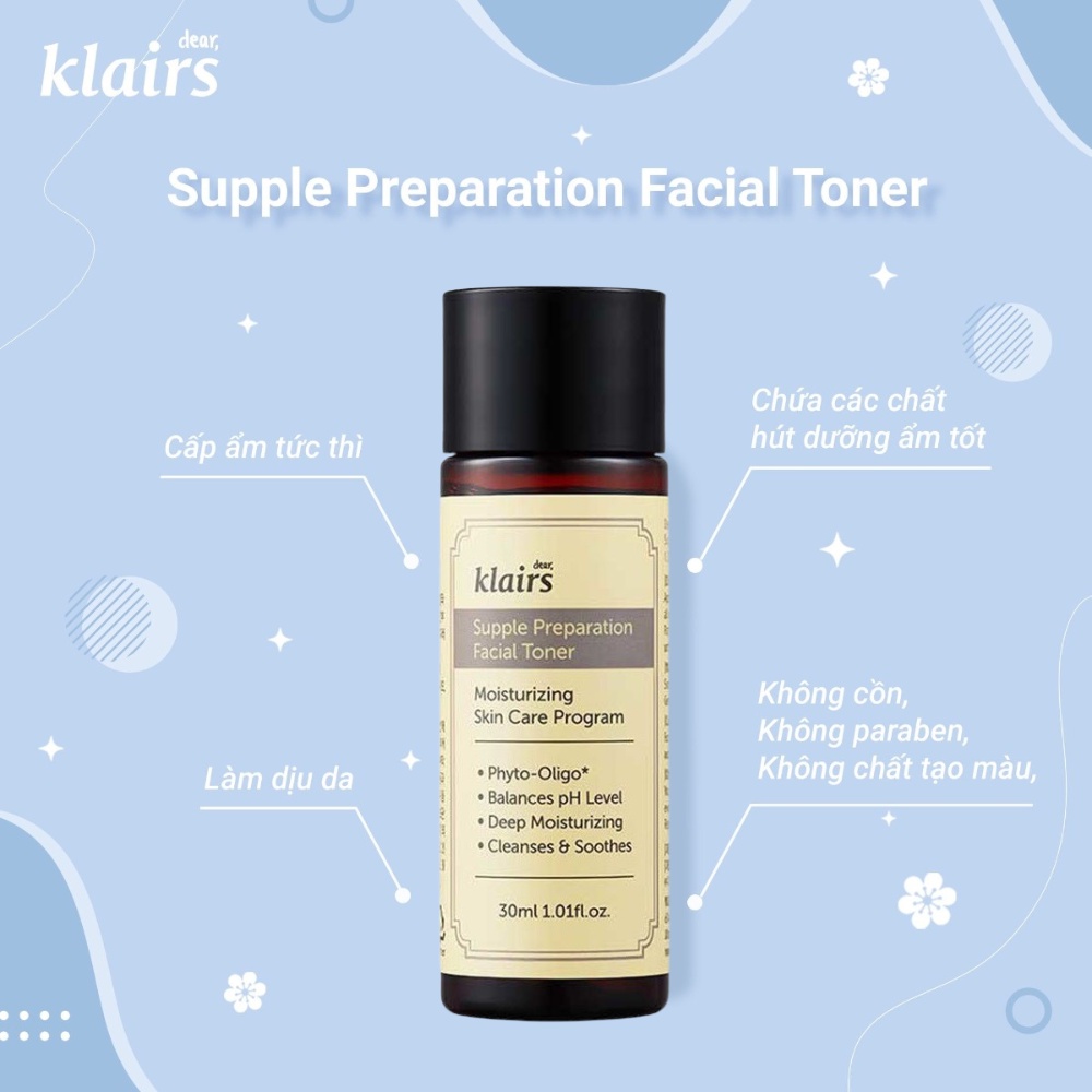 Toner Dear Klairs Supple Prepairation Toner 30ml không mùi, có mùi dành cho mọi loại da