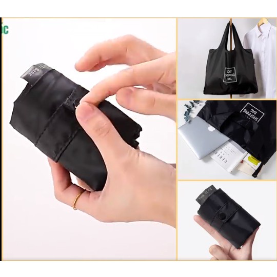 Túi xách shopping MÀU ĐEN mua sắm gấp gọn sử dụng nhiều lần