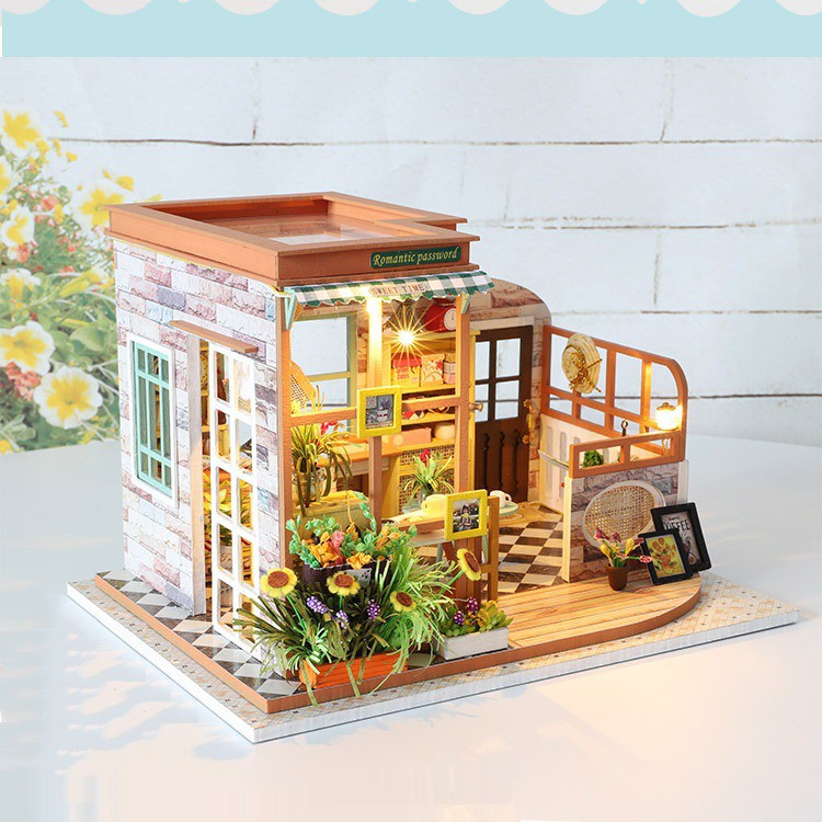 Mô hình nhà DIY Doll House Romantic Password Kèm Mica Chống bụi, Bộ dụng cụ và Keo dán