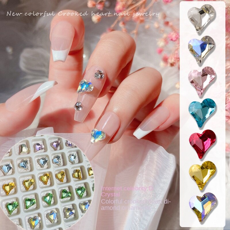 Đồ trang trí móng tay cong 6 * 7 / đồ trang trí móng tay nhỏ nhọn dưới cùng / đồ trang trí móng tay trái tim đào pha lê sang trọng / đồ trang trí móng tay siêu flash