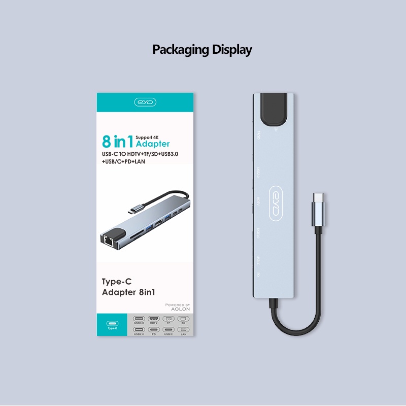 Bộ chuyển đổi HDMI Aolon USB trạm sạc 8 trong 1 TYPE-C đa năng với nhiều loại tùy chọn