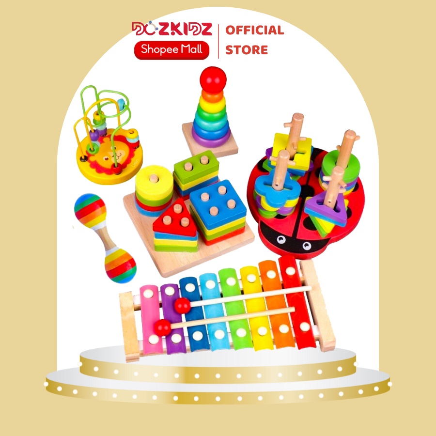 Đồ chơi trí tuệ, combo 6 món đồ chơi gỗ cho trẻ em từ 1-3 tuổi - DOZKIDZ